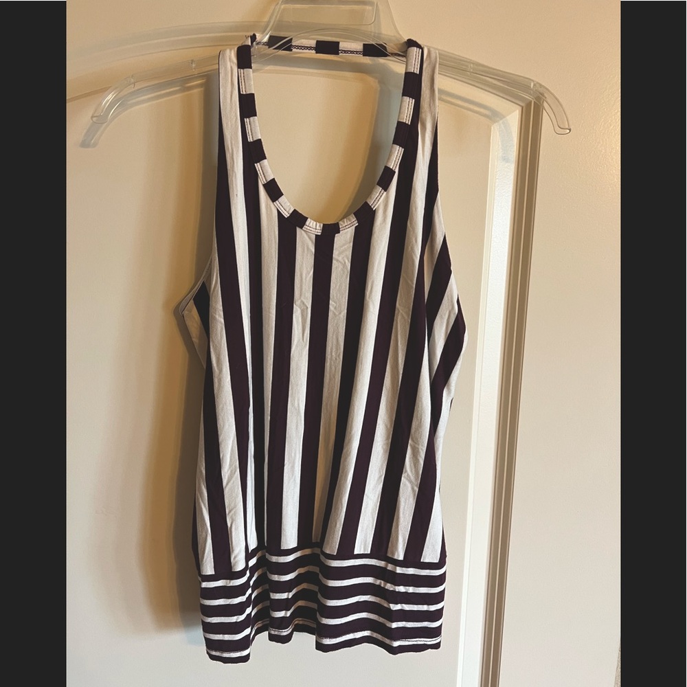 Maroon and White Striped Top. Size M